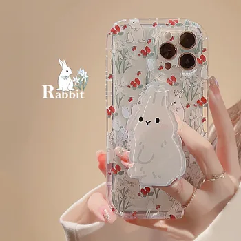 Мультяшный кролик Подставка Цветок чехол для телефона для iPhone 14 13 12 11 Pro Max PLUS Anti-Drop Soft Shell