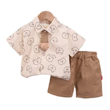 Новая летняя одежда для маленьких мальчиков, детские наряды, детская модная рубашка с героями мультфильмов, шорты, 2 шт./компл., повседневный костюм для малышей, спортивный костюм для младенцев