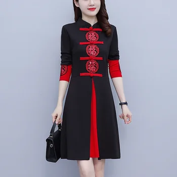 Женское осеннее новое красное праздничное платье, тонкое улучшенное китайское традиционное платье ципао в стиле ретро, плюс размер M-5XL