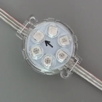 DC24V; Микросхема UCS1903; диаметр 40 мм; IP68; адресуемый; 1,44 Вт (6 светодиодов); полноцветный RGB; прозрачная крышка; класс защиты IP68; с объективом
