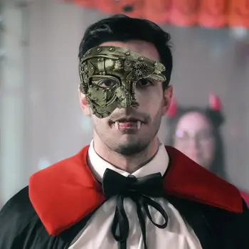 Металлическая маска в стиле стимпанк, маска с регулируемой резинкой, панк-маска на половину лица для костюмированной вечеринки в честь Хэллоуина, Призрак Изображение 2