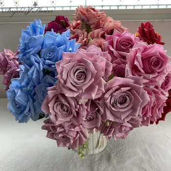 Искусственные цветы с 7 головками Большой Розы Свадьба Невеста держит букет Домашняя вечеринка Цветочная композиция Декор День Святого Валентина Реквизит для фотосессии