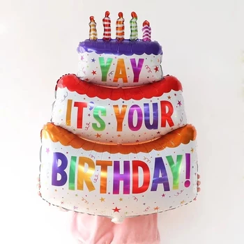 С Днем рождения, торт, мишка, воздушные шары из фольги, украшения для вечеринки по случаю Дня рождения, 40-дюймовый Кремово-белый цифровой воздушный шар, шары для душа ребенка. Изображение 2
