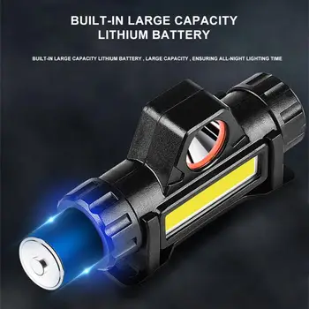 Портативная Мини-мощная светодиодная фара XPE + COB USB, перезаряжаемая Охотничья фара, Водонепроницаемый налобный фонарь с магнитным хвостом Изображение 2