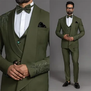 Новые модные мужские костюмы из трех предметов (куртка + брюки + жилет), комплект для свадьбы Оливера Грина, деловой костюм жениха на заказ