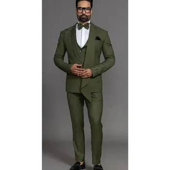 Новые модные мужские костюмы из трех предметов (куртка + брюки + жилет), комплект для свадьбы Оливера Грина, деловой костюм жениха на заказ Изображение 2