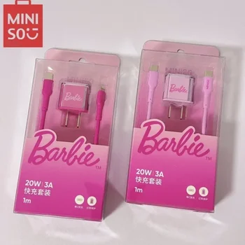 Розовое зарядное устройство MINISO из аниме серии Barbie, кабель для передачи данных, 20 Вт, Быстрая зарядка, Компактный, удобный для переноски, милый мультфильм для iPhone Android