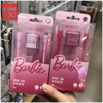 Розовое зарядное устройство MINISO из аниме серии Barbie, кабель для передачи данных, 20 Вт, Быстрая зарядка, Компактный, удобный для переноски, милый мультфильм для iPhone Android Изображение 2