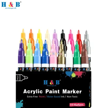 Акриловые ручки H & B для наскальной живописи, 18 ярких цветов, с тонким кончиком, на водной основе, быстросохнущие, Отличный подарок для рукоделия