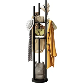 Бамбуковая вешалка для одежды GHWIE, отдельно стоящая Регулируемая вешалка для одежды из дерева с 3 секциями и 9 крючками, простая в сборке Вешалка для одежды Stan Изображение 2
