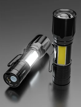 1/2 / 4ШТ Мини Портативный светодиодный фонарик Q5 Встроенный аккумулятор Zoom COB Лампа USB Зарядка Регулируемый фонарик-ручка Наружный фонарь Изображение 2
