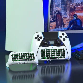 Клавиатура для контроллера PS5 с зеленой подсветкой Беспроводная мини-клавиатура Bluetooth, чат-панель для Playstation 5, встроенный динамик Изображение 2