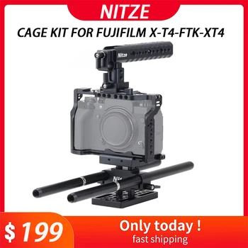 Комплект Nitze Cage для Fujifilm X-T4-FTK-XT4 с ручкой PA14 NATO, опорной плитой PB05B и стержнями, встроенными в КАРКАС КАМЕРЫ Arca Swiss Plate