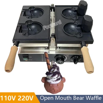 110V 220V Коммерческая Вафельница В Форме Медведя Тайяки С Открытым Ртом Медведь Для Мороженого Taiyaki Machine Bear Cone Maker