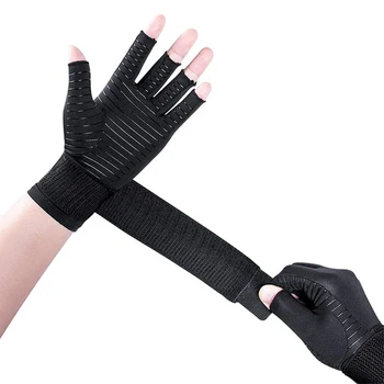 1 Пара компрессионных перчаток от артрита с ремешком, нескользящие, износостойкие, для женщин и мужчин, снимающие боль в руках, перчатки без пальцев для набора текста