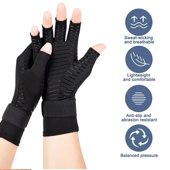1 Пара компрессионных перчаток от артрита с ремешком, нескользящие, износостойкие, для женщин и мужчин, снимающие боль в руках, перчатки без пальцев для набора текста Изображение 2