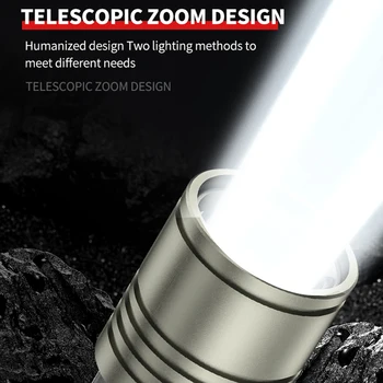 Перезаряжаемый светодиодный фонарик-фонарик с телескопическим увеличением 1000 люмен для пеших прогулок, кемпинга, приключений, чрезвычайных ситуаций Изображение 2