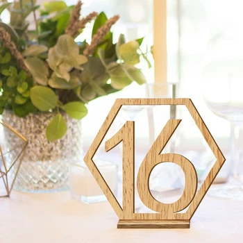 Деревянные таблички с номерами шестиугольной формы с подставкой-держателем для свадебных торжеств, кейтеринга, декора № 1-40 Изображение 2