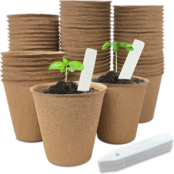 50 штук 8-сантиметровых торфяных горшочков для рассады, биоразлагаемый и экологически чистый круглый стартовый набор для рассады растений