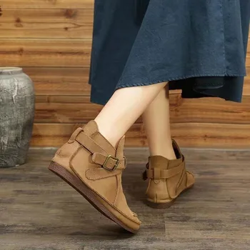 2023 Новые модные универсальные женские ботинки, однотонная темпераментная весенне-осенняя обувь без рукавов на шнуровке для женщин Изображение 2
