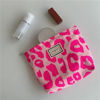Женская косметичка с розовым леопардовым принтом, Ретро-цветок, дамский маленький клатч, дорожные сумки, сумки для хранения карандашей школьницы.