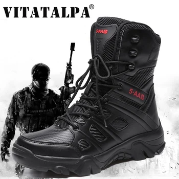 Мужские Тактические Военные ботинки, Мужская Повседневная Обувь, Кожаные Армейские ботинки SWAT, Мотоциклетные Ботильоны, Армейские Ботинки, Черные Botas Militares Hombre