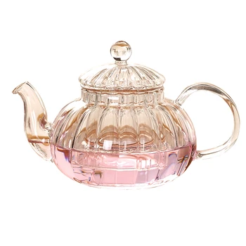 600 мл Полосатый цветочный чайник в форме тыквы, Термостойкий Стеклянный Чайник, Цветочная Чайная чашка, Стеклянный Чайник с Заваркой Из Травяного Чайного Листа