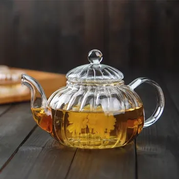 600 мл Полосатый цветочный чайник в форме тыквы, Термостойкий Стеклянный Чайник, Цветочная Чайная чашка, Стеклянный Чайник с Заваркой Из Травяного Чайного Листа Изображение 2
