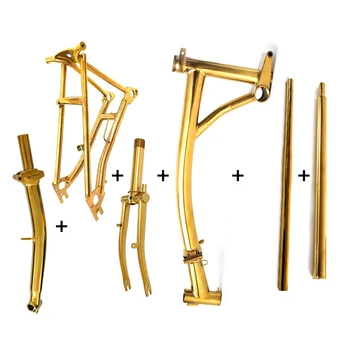 Изготовленный на заказ титановый складной велосипедный комплект с золотыми складными деталями для велосипеда: рама/вилка/треугольник/стержень/S handlabar/подседельный штырь