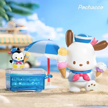 Серия Sanrio Pochacco Holiday Beach Игрушки для слепых игрушек Коллекция настольных украшений Модель Куклы Игрушки для подруги Рождественские подарки