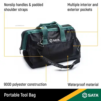 13-дюймовая Портативная сумка для инструментов SATA с водонепроницаемой конструкцией и множеством внутренних и наружных карманов Для хранения инструментов и органайзера Изображение 2