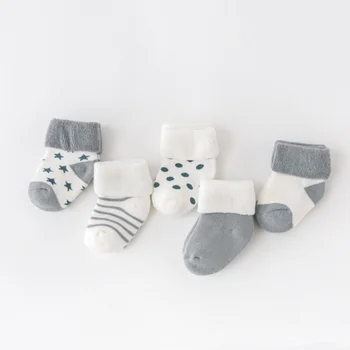5 пар/лот, новые детские носки для мальчиков и девочек, плотные осенне-зимние теплые носки для новорожденных Изображение 2