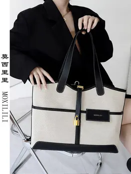 Дизайнерские холщовые сумки для ноутбуков для женщин 2023, новые роскошные сумки, сумка для документов, женские портфели, Модная сумка-тоут, женская сумка Изображение 2