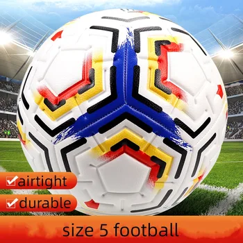 Размер 5 Футбольный мяч из искусственной кожи, сшитый машиной, Устойчивый к ударам, Нескользящий, защищающий от протечек Футбольный мяч, Снаряжение для командных видов спорта, Тренировочный футбол на лугу