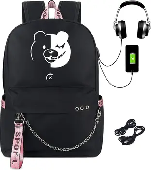Аниме Данганронпа Светящийся рюкзак Сумка для книг Школьная сумка для ноутбука с USB портом для зарядки и наушников Изображение 2