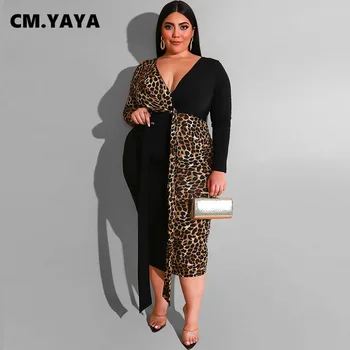 Женское платье размера плюс YAYA, Леопардовые платья-карандаш в стиле пэчворк, Эластичный бандаж, Vestidos с декольте, Винтажная одежда, осень Изображение 2