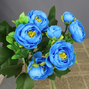 Искусственные цветы, шелковая чайная роза, букет невесты своими руками, шампанское, голубая роза, домашнее свадебное украшение, искусственная роза Изображение 2