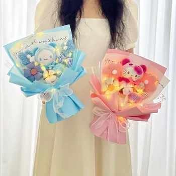 Sanrio Hello Kitty Kuromi Cinnamoroll My Melody Kawaii Плюшевая Кукла Игрушки Букет Подарочная коробка Подарки Подруге на День Святого Валентина Рождество Изображение 2
