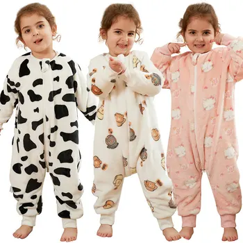 Мультяшный Фланелевый Детский Спальный мешок, Теплая зимняя одежда, Спальный мешок для малышей, Пижамы для девочек, мальчиков, детей 1-6 лет Изображение 2