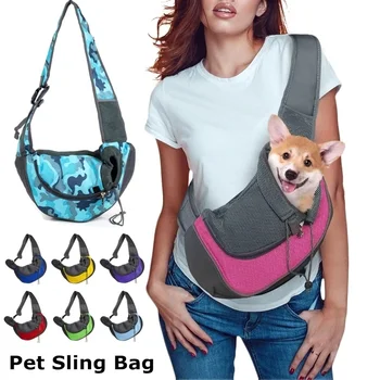 Переноска для домашних щенков Напольная дорожная сумка для собак Сетка Оксфорд Одинарная сумка-слинг Комфортная сумка-тоут Дышащая сумка для кошек и собак