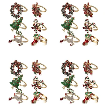 24шт Рождественские кольца для салфеток Кольца-держатели для рождественских салфеток Венок Для украшения праздничного стола