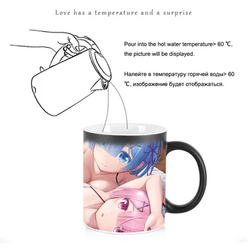 кружка kawaii beauties 11 унций, меняющая цвет, фарфоровая кофейная чашка, керамическая чайная кружка с изображением сексуальной девушки из аниме Изображение 2