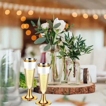 5 шт. Свадебная флейта для шампанского, 5 унций, Креативная одноразовая Пластиковая свадебная чашка, бокал для шампанского, посуда для питья для вечеринки Изображение 2