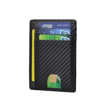 2023 Тонкий кожаный бумажник с RFID-блокировкой, простой держатель для кредитных карт, модная сумка унисекс, держатель для карт из углеродного волокна.