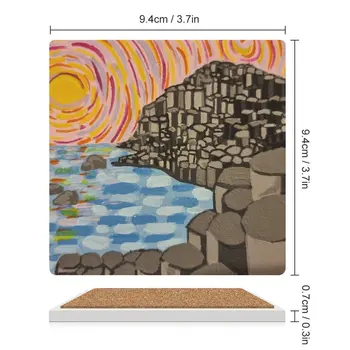Керамические подставки Giant's Causeway (квадратные), противоскользящий коврик для кружек, милый набор подставок для ковриков для чайников Изображение 2