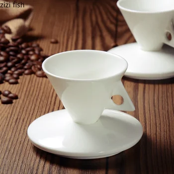 Чисто Белая керамическая кофейная чашка конической формы, кофейная кружка из костяного фарфора в форме эспрессо, Tazas De Ceramica Creativas Изображение 2