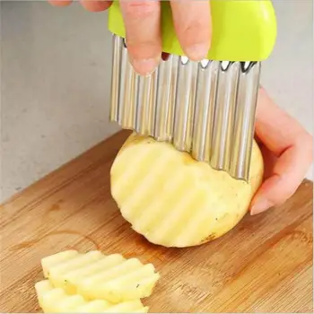Картофелерезка для жарки картофеля с чипсами из нержавеющей стали, Волнистый нож для измельчения картофеля Фри, Кухонный нож для измельчения картофеля Фри, инструменты для приготовления картофеля Фри
