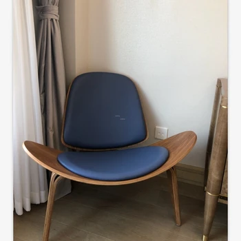 Современный трехногий стул-ракушка в скандинавском стиле, фанера из ясеня, Тканевая обивка, Мебель для гостиной, Современный стул-ракушка для гостиной
