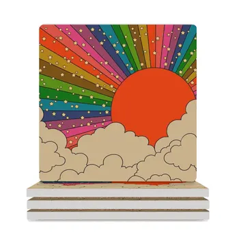 Керамические подставки Rainbow 70s sun (квадратные), домашняя утварь, коврик для чайника, милый набор подставок