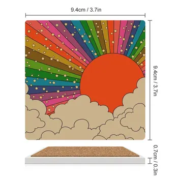 Керамические подставки Rainbow 70s sun (квадратные), домашняя утварь, коврик для чайника, милый набор подставок Изображение 2